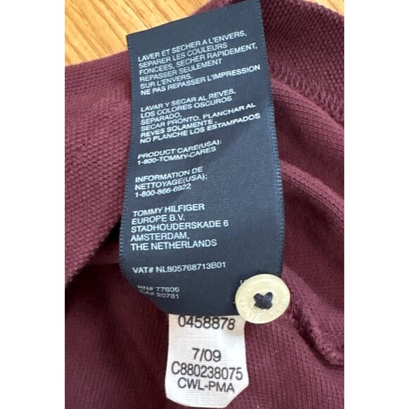 Tommy Hilfiger Shirt Mens Large Burgundy Polo Embroidered Lion & Number 5 - Picture 5 of 7